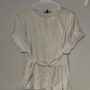 Cream Cuffed Sleeve Tie Front T-Shirt